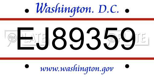 EJ89359 District Of Columbia License Plate