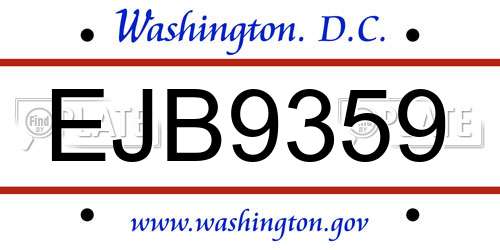 EJB9359 District Of Columbia License Plate