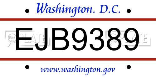 EJB9389 District Of Columbia License Plate