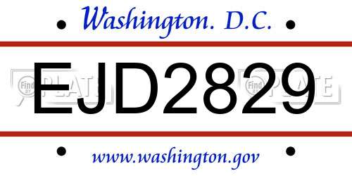 EJD2829 District Of Columbia License Plate