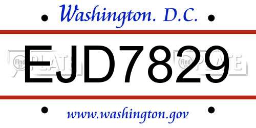 EJD7829 District Of Columbia License Plate