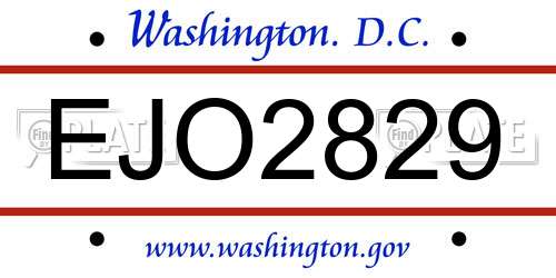 EJO2829 District Of Columbia License Plate