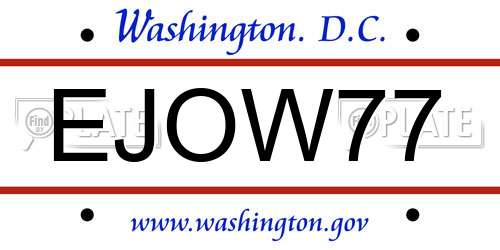 EJOW77 District Of Columbia License Plate