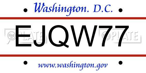 EJQW77 District Of Columbia License Plate