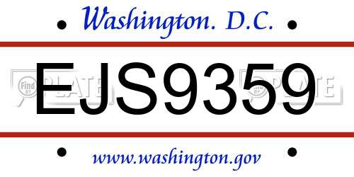 EJS9359 District Of Columbia License Plate