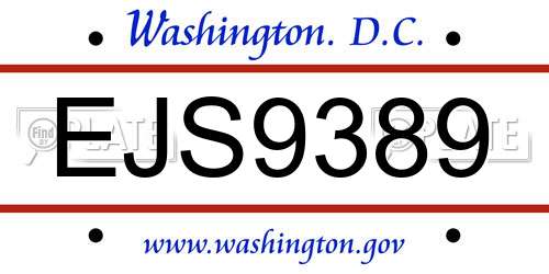 EJS9389 District Of Columbia License Plate
