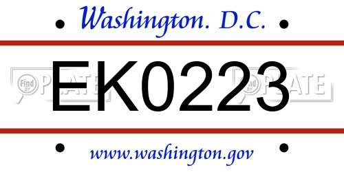 EK0223 District Of Columbia License Plate
