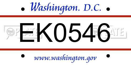 EK0546 District Of Columbia License Plate