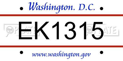 EK1315 District Of Columbia License Plate