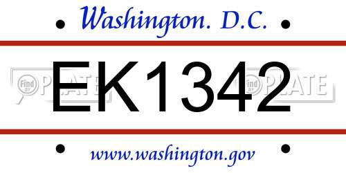 EK1342 District Of Columbia License Plate