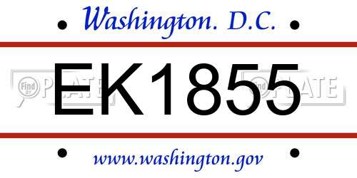 EK1855 District Of Columbia License Plate
