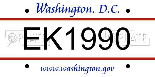 EK1990 District Of Columbia License Plate