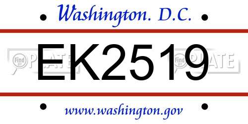 EK2519 District Of Columbia License Plate