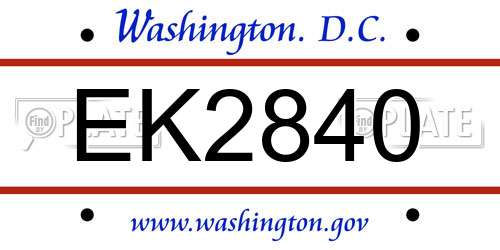 EK2840 District Of Columbia License Plate