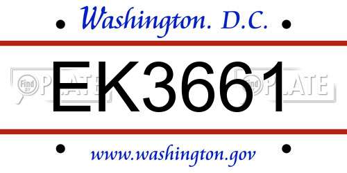 EK3661 District Of Columbia License Plate