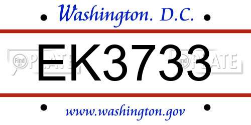 EK3733 District Of Columbia License Plate