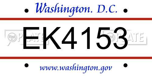 EK4153 District Of Columbia License Plate