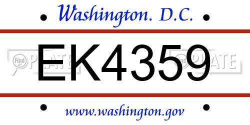 EK4359 District Of Columbia License Plate