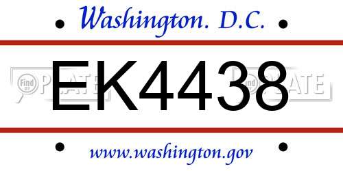EK4438 District Of Columbia License Plate