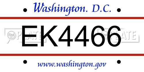 EK4466 District Of Columbia License Plate