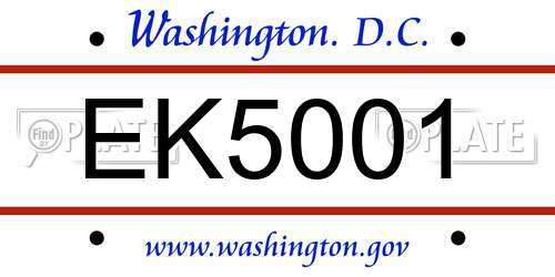 EK5001 District Of Columbia License Plate