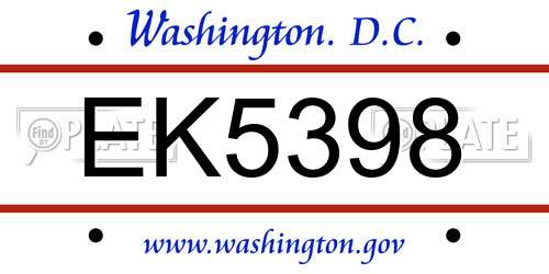 EK5398 District Of Columbia License Plate