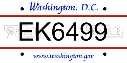 EK6499 District Of Columbia License Plate