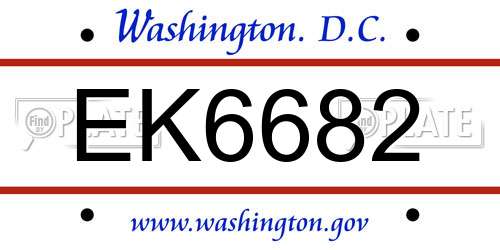 EK6682 District Of Columbia License Plate