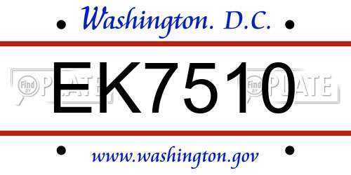 EK7510 District Of Columbia License Plate