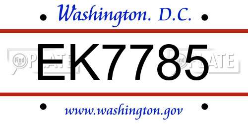 EK7785 District Of Columbia License Plate