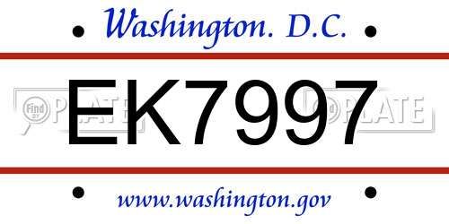 EK7997 District Of Columbia License Plate