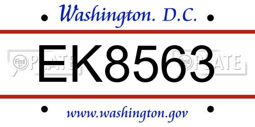 EK8563 District Of Columbia License Plate