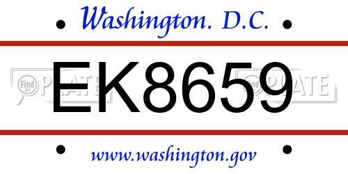 EK8659 District Of Columbia License Plate