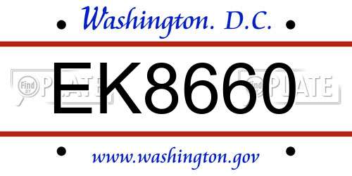 EK8660 District Of Columbia License Plate