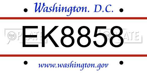 EK8858 District Of Columbia License Plate