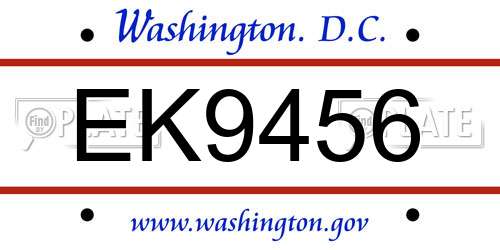 EK9456 District Of Columbia License Plate