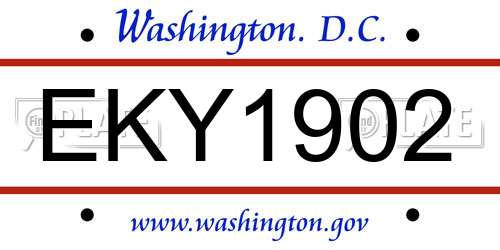 EKY1902 District Of Columbia License Plate