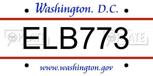 ELB773 District Of Columbia License Plate