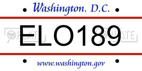 ELO189 District Of Columbia License Plate