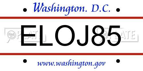 ELOJ85 District Of Columbia License Plate