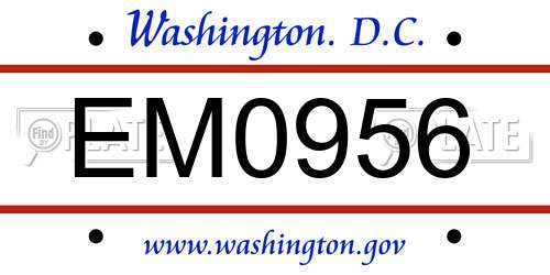 EM0956 District Of Columbia License Plate