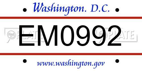 EM0992 District Of Columbia License Plate