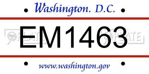 EM1463 District Of Columbia License Plate