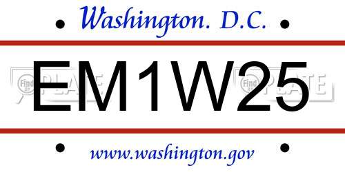 EM1W25 District Of Columbia License Plate