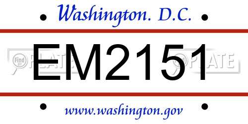 EM2151 District Of Columbia License Plate