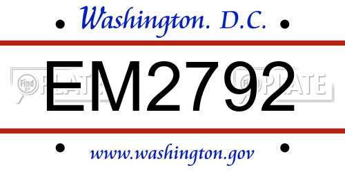 EM2792 District Of Columbia License Plate