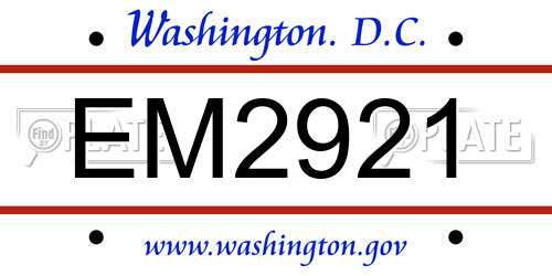 EM2921 District Of Columbia License Plate