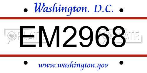 EM2968 District Of Columbia License Plate