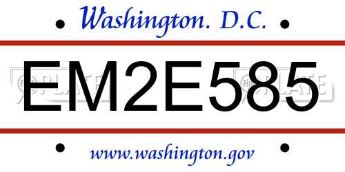 EM2E585 District Of Columbia License Plate
