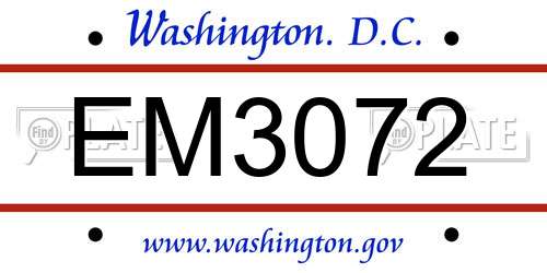 EM3072 District Of Columbia License Plate